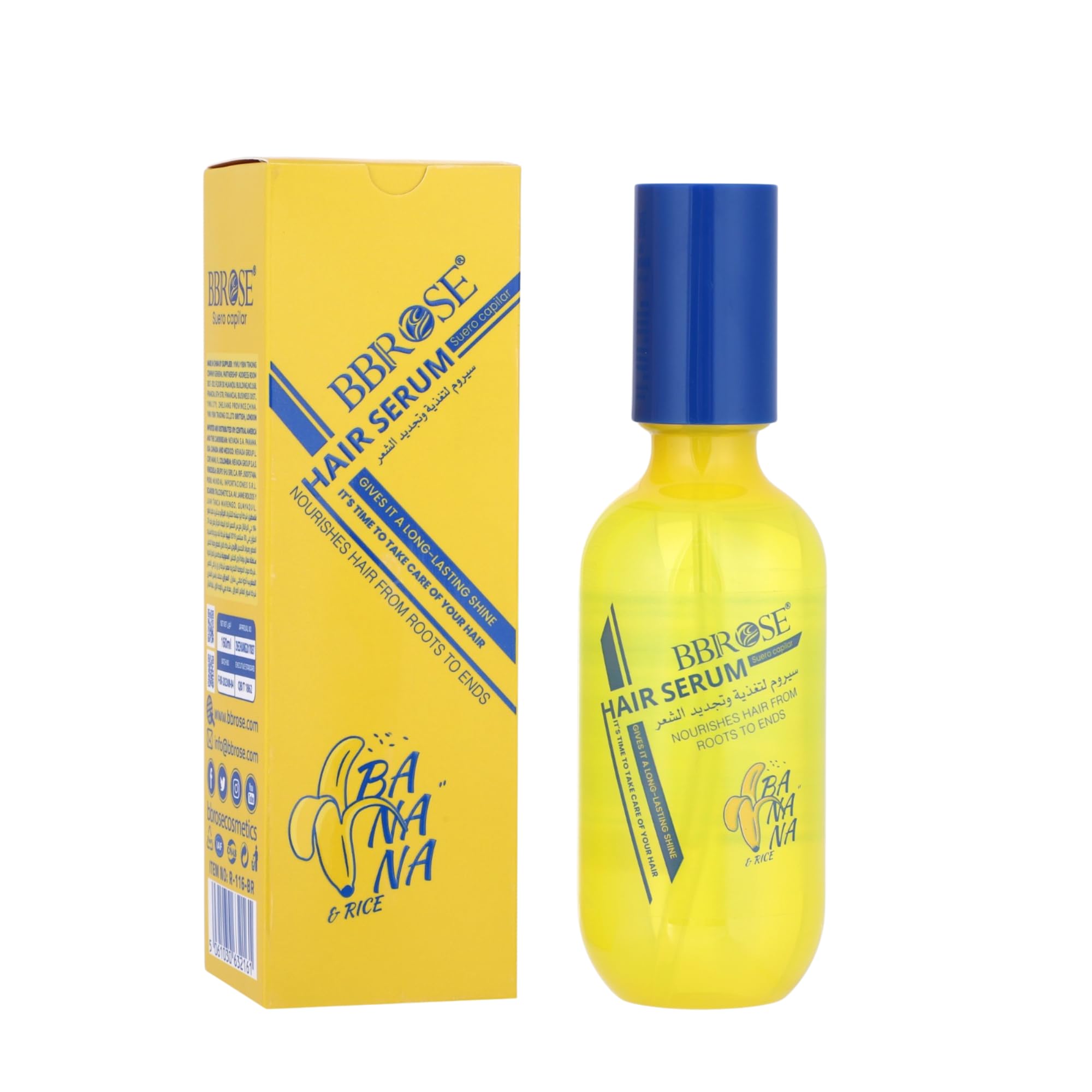BBROSE Banana Hair Serum Hydrating & Smoothing Formula for a Shiny, Frizz-Free Appearance Lightweight Leave-In for Dry or Dull-Looking Hair 160ml