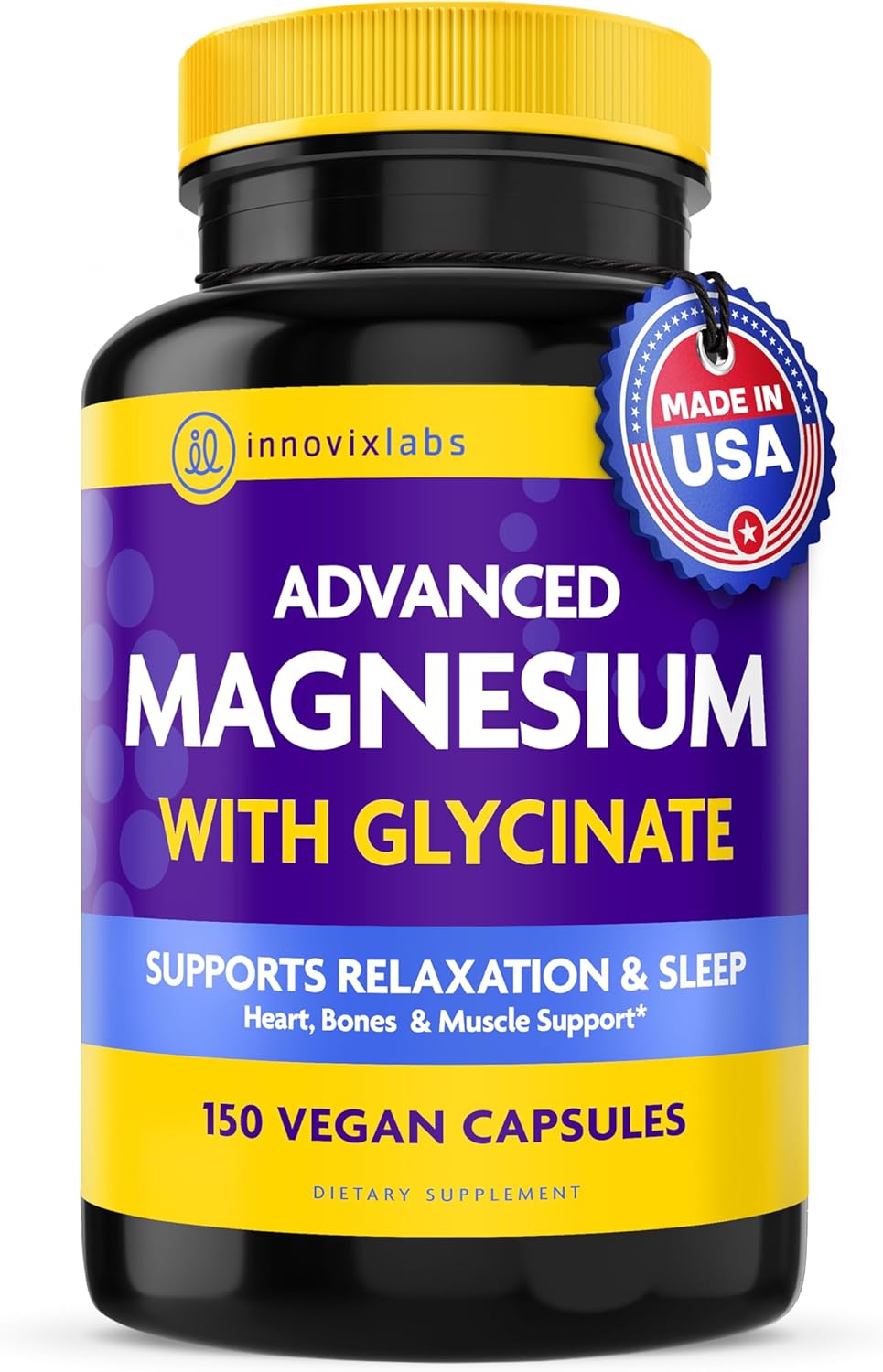 InnovixLabs Advanced Magnesium Capsules – 150 Ct, 210 mg – Chelated Magnesium Glycinate and Malate, High Absorption, Promotes Relaxation, Bones, Muscle Health, Vegan Magnesium Malate Sleep Supplement InnovixLabs Advanced Magnesium Capsules – 150 Ct, 210 mg – Chelated Magnesium Glycinate and Malate, High Absorption, Promotes Relaxation, Bones, Muscle Health, Vegan Magnesium Malate Sleep Supplement