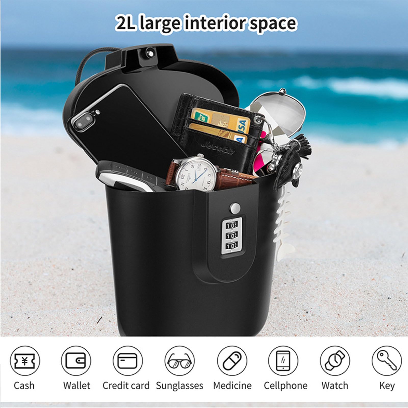 Cassette di Sicurezza da Spiaggia per Oggetti Personali, Cassetta delle Password,Cassaforte Portatile Impermeabile con Serratura a Chiave con Maniglia per Cavo Rimovibile - Custodia di