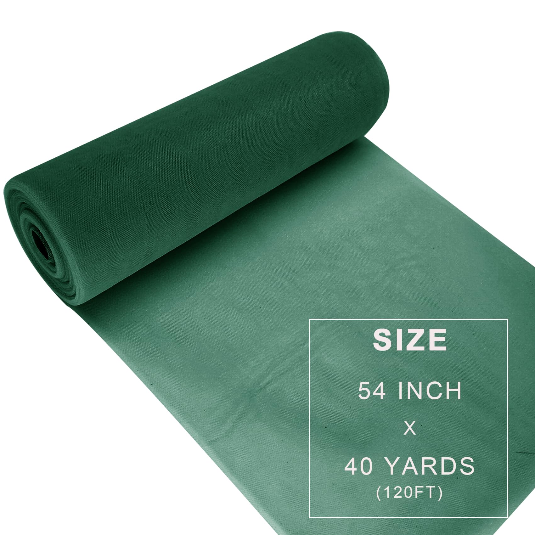 Hunter Green - Rollo de tela de tul con perno (54 pulgadas por 40 yardas), decoración grande de tul para boda, fiesta, falda tutú, camino de mesa, envoltura de regalos, despedida de soltera, suave y