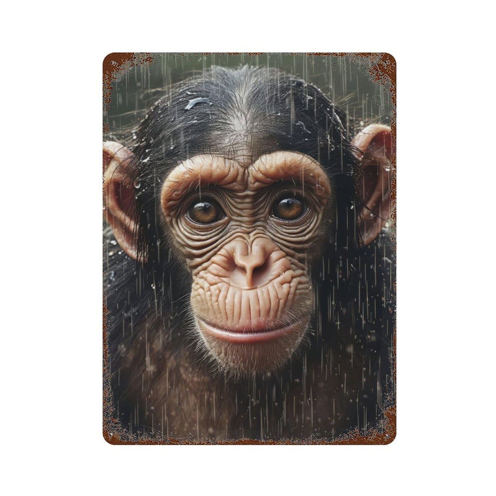 Vintage Metal Tin Sign with Cute Wet Chimpanzee Design 15.7"x11.8", for Living Room, Hallway And Home Decor, Retro Wall Decor