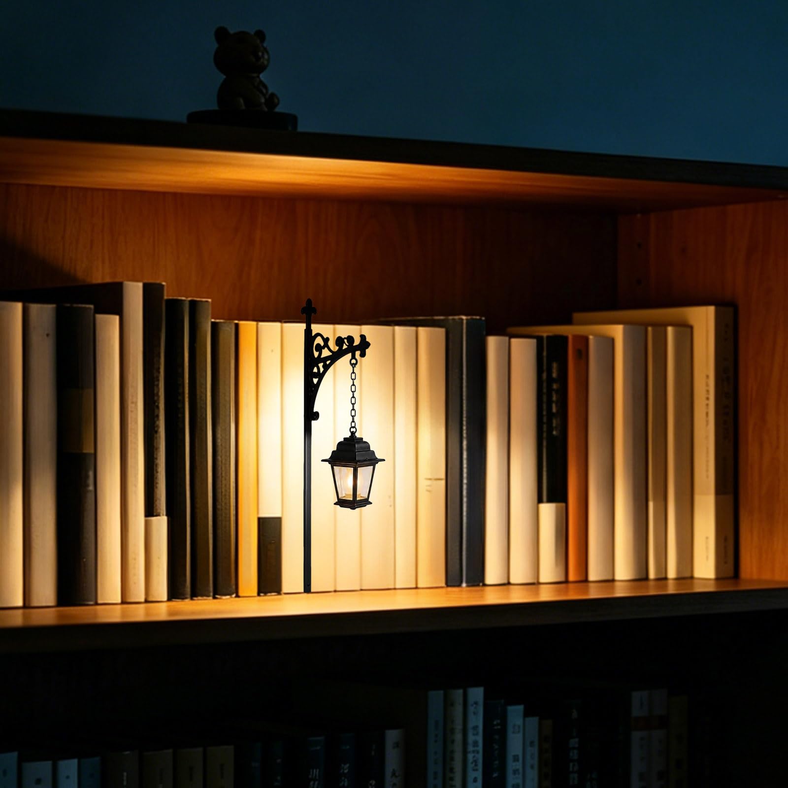 Lampion biblioteczny dekoracyjne oświetlenie, ciepła lampka nocna LED, lampa w stylu vintage, miniaturowa lampa półkowa do kącika do czytania i ozdoba na biurko domowe
