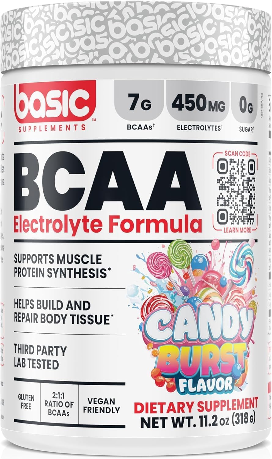 BCAA Powder, Instantized Formula with 7g BCAAs, 2:1:1 Ratio, 450mg of Electrolytes, Sugar-Free, Vegan, Gluten-Free, Supports Muscle Recovery