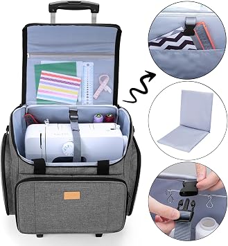 LUXJA Sewing Machine Case with Detachable Dolly, Gray