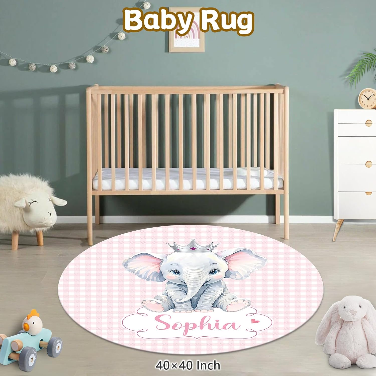 Personalized 5-Piece Baby Crib Bedding Set - Custom Name Nursery Set for Girls Boys, Soft Toddler Crib Set for Infant, Customized Gift, Pink Cute Elephant