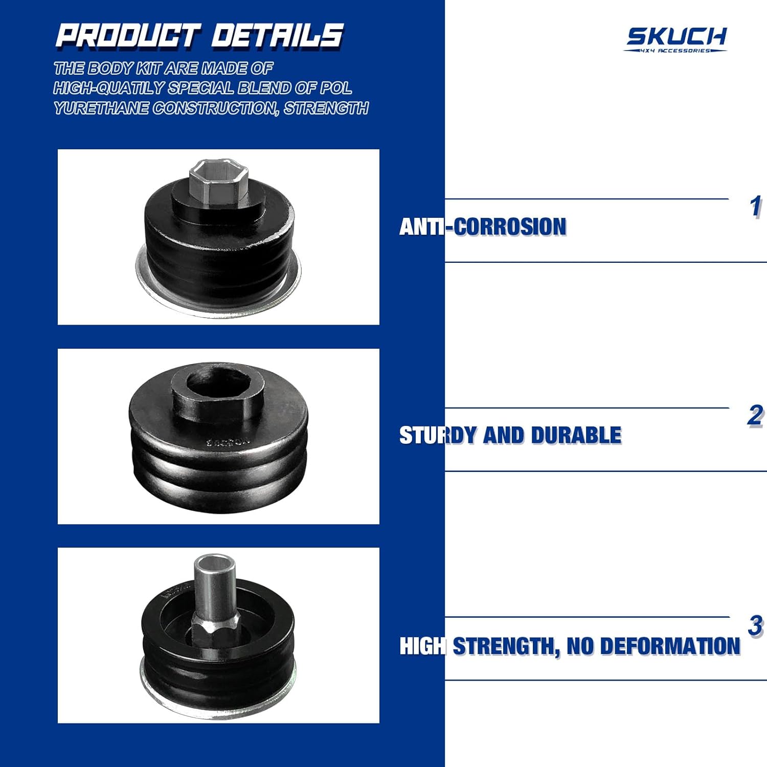 KF04058BK Body Cab Bushing Kits for 1999-2007 Ford F250 F350 Super Duty Polyurethane Body Mount & Steel Sleeves & Hardware 2WD 4WD