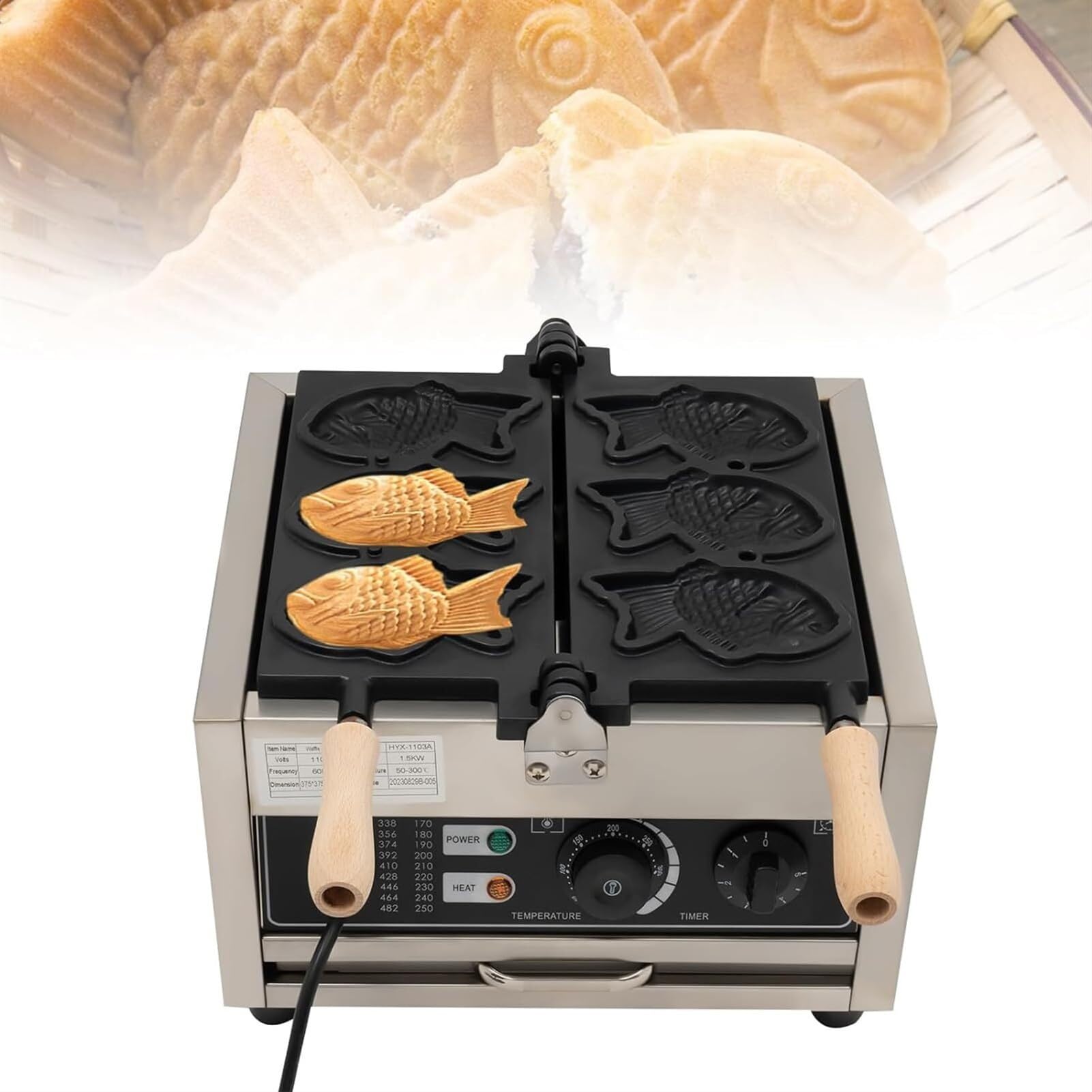 Macchina per Waffle a Forma di Pesce per Uso Commerciale, 3 Pezzi, Macchina per Waffle Taiyaki Giapponesi Antiaderente, Macchina elettrica per Waffle in Acciaio Inossidabile da 140,