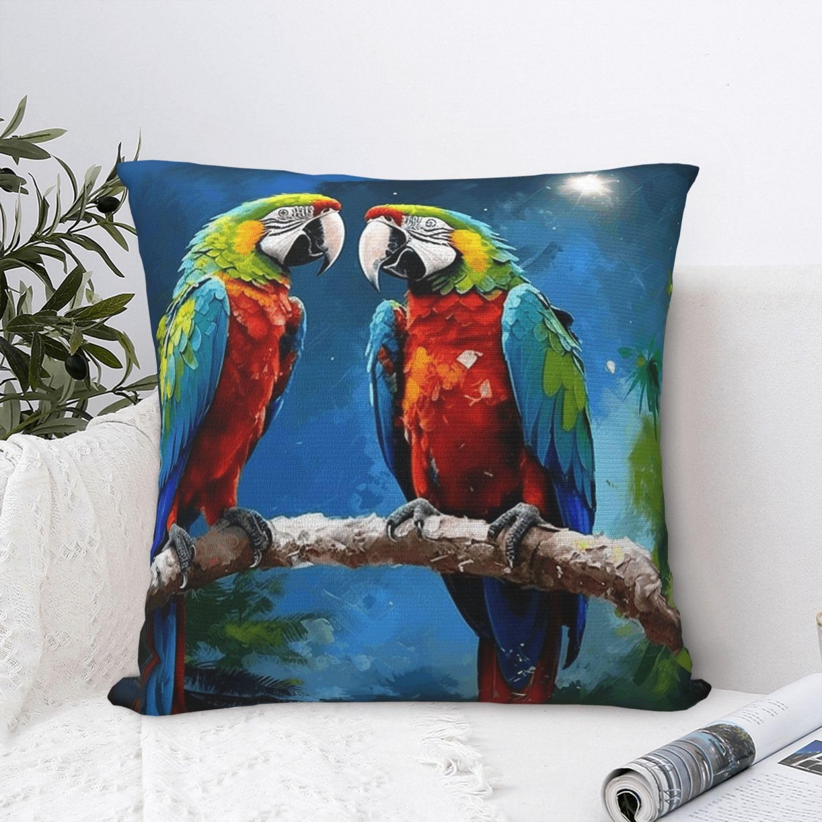 FodPand Luxury Velvet Throw Pillow Covers 24"x24" Super Soft Decorative Pillow Cases - Parrots Pillowcases Modern Lumbar Cushion Cases for Couch Sofa Bed Pillow Shams
