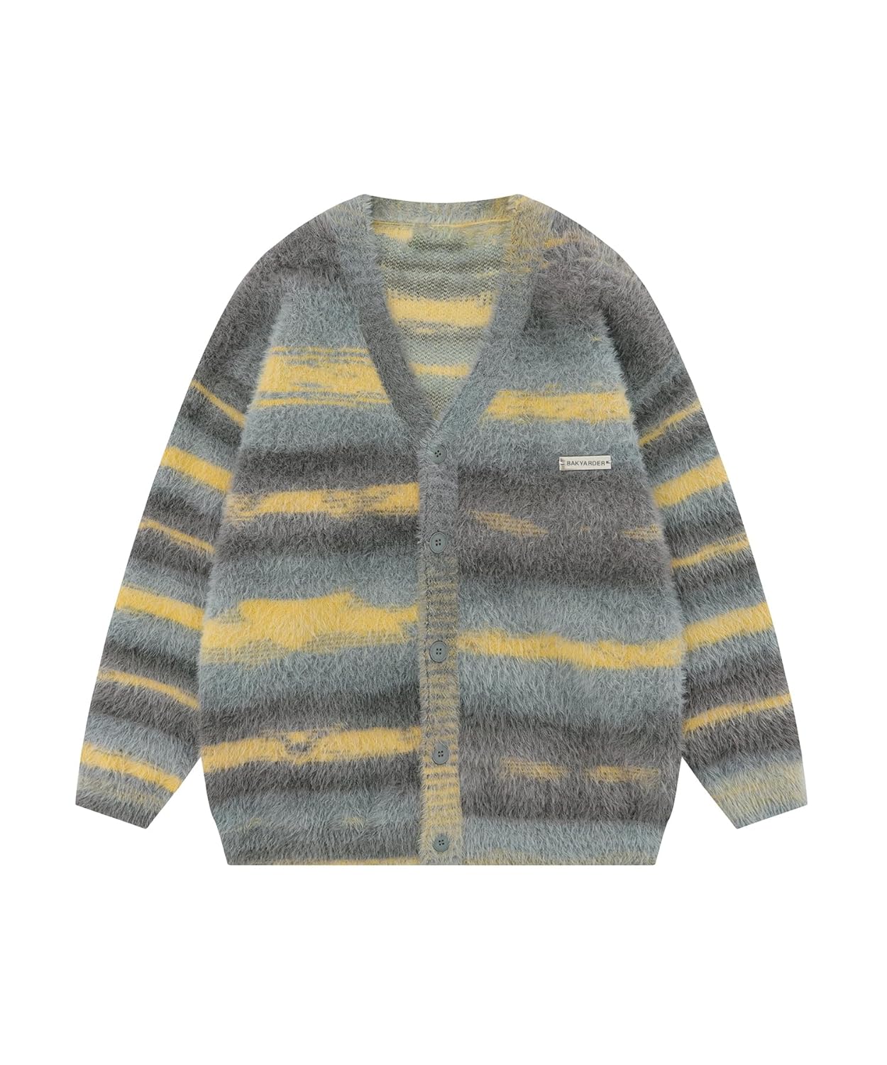 Bakyarder Womens Y2K Color-Block Striped V Neck Button Down Open Front Cardigan Sweater