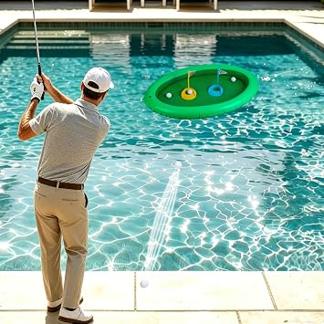 Inflatable Golf Pool Toys, Swimming Pool Game Floating Water Chipping Green | Summer Outdoor Golf Toy Gifts with 5 Golf Balls and 2 Bases for Family Yard Swimming Party