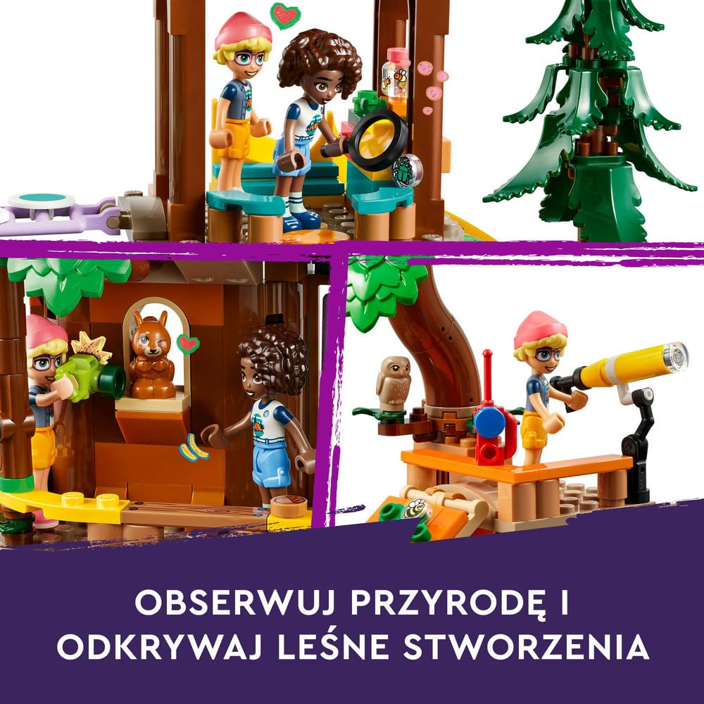 LEGO Friends Domek na drzewie na obozie kempingowym, zabawki do budowania dla dziewczynek i chłopców 8+, zabawka dla dziecka, 5 minilaleczek i 5 figurek zwierząt, pomysł na prezent dla 8-latki, 42631