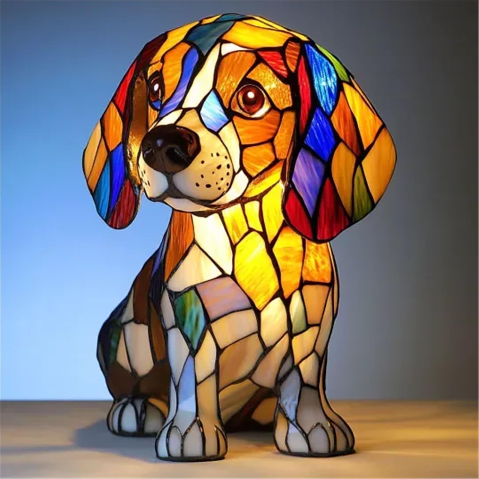 AHQCBWG Corgi Lamp, Dachshund Lamp, French Bulldog Tabletop USB Night Light, Stained Glass LED Table Lamp for Bedside Living Room Bedroom Animal Pet Lovers Home Decoration Office Decor(Beagle,7.8in)