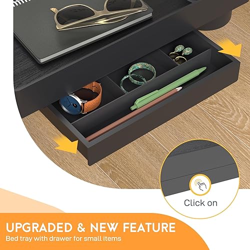Miniatura 2 de SPACELEAD Estante de noche para cama  Mesita de noche con clip para dormitorio universitario con soporte para tazas, soporte para cable y cajón,