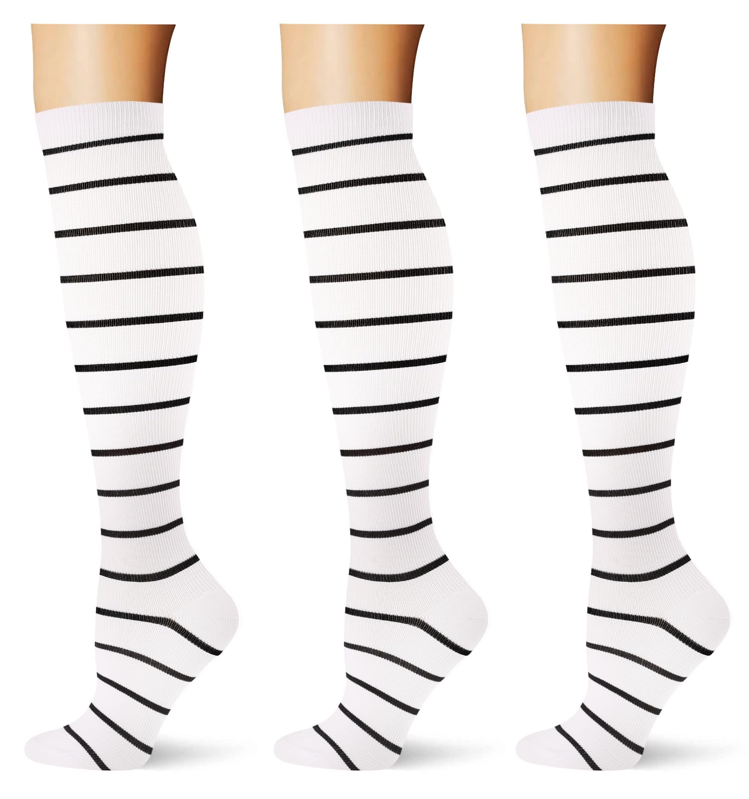 (3 pairs) Compression Socks 20-30 mmHg Long Knee High Socks for Women Men Support Athletic Travel Daily Wear