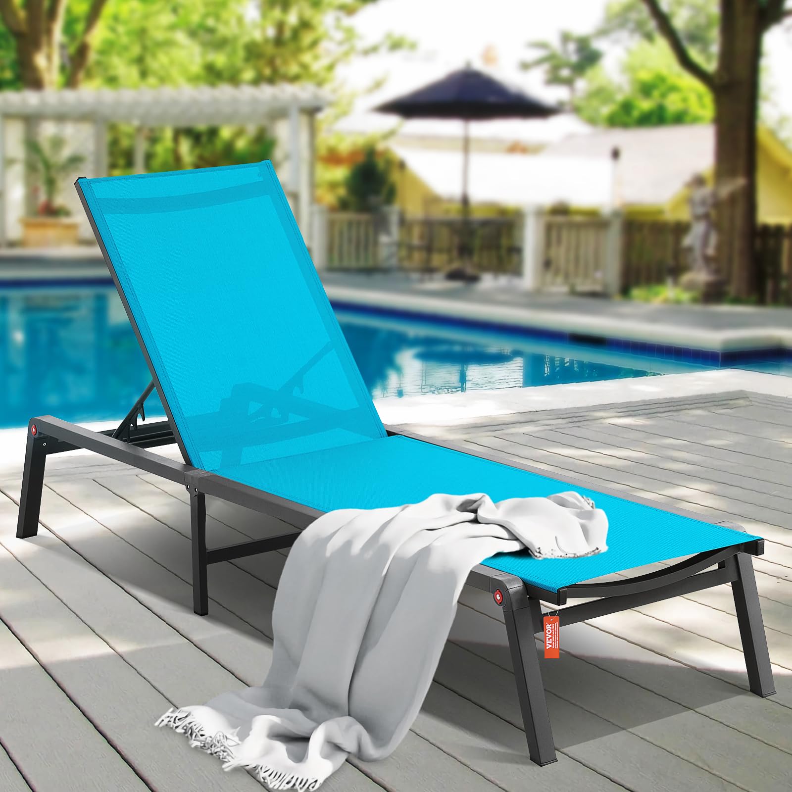 VEVOR Sedie a Sdraio da Esterno in Alluminio, Sedie da Giardino Pieghevoli con 5 Posizioni Regolabili, Sedie Piscina o Abbronzanti Piatte Reclinabili per Patio, Spiaggia, Piscina, Sedie a Sdraio Blu