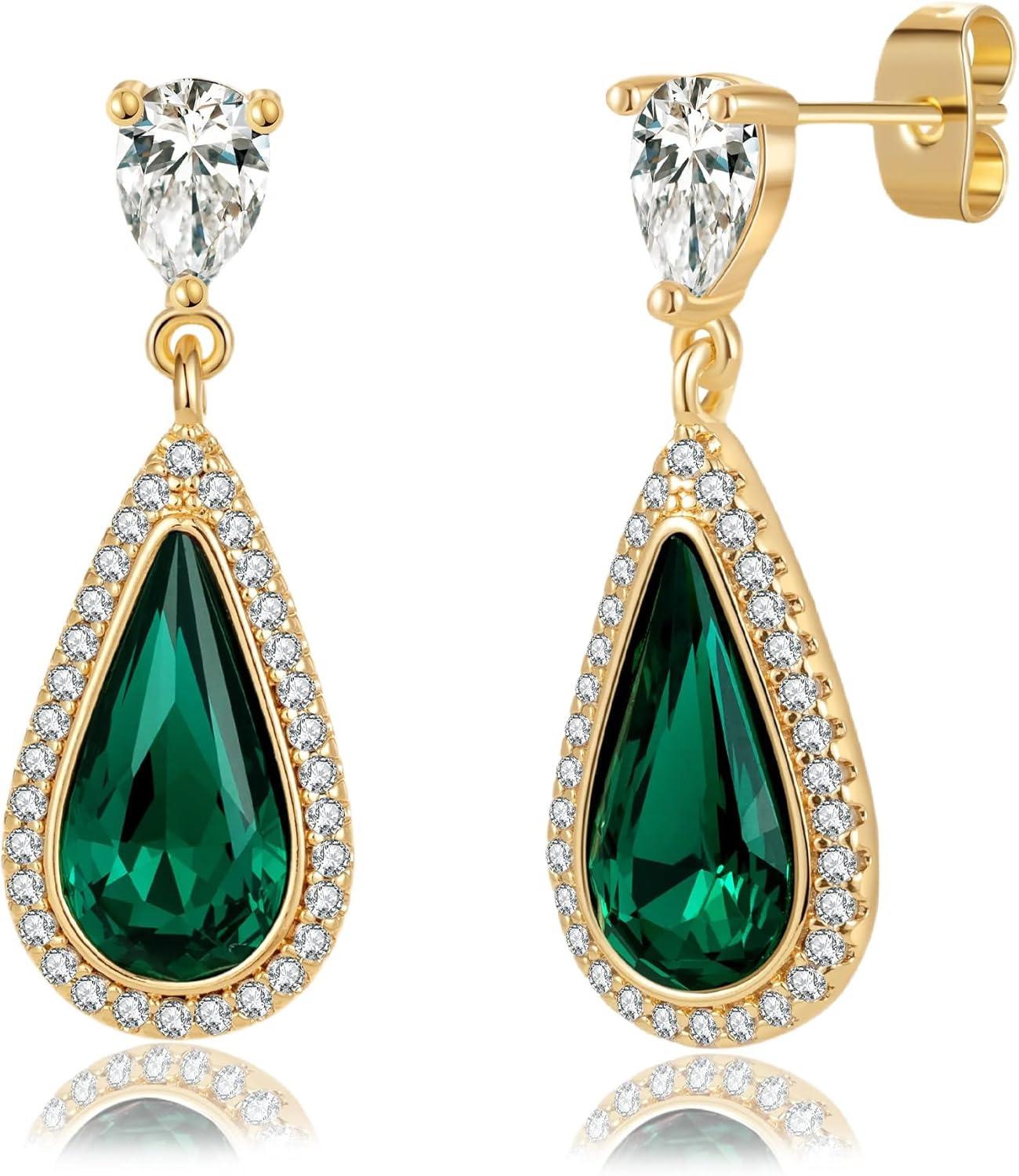 EVEVIC Austrian Crystal Halo Teardrop Dangle Drop Earrings for Women 14K Gold Plated Jewelry Gifts