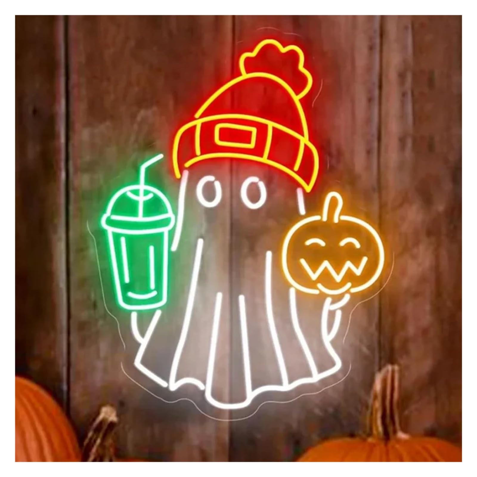 SHOUXI Sign Lamp Ghost Pumpkin Neon Sign Wall Decor Light for Living Room Bedroom Party Bar Club Dimmable Lamp(E)