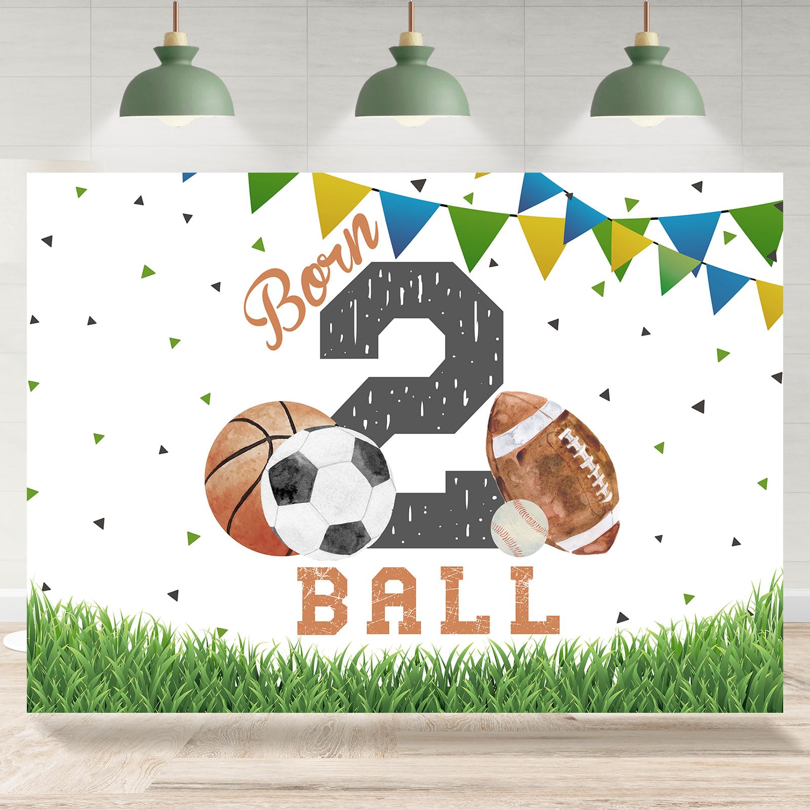 Rsuuinu Sports 2nd Birthday Backdrop Born 2 Ball Boys Football Basketball Baseball Kids Bday Photography Background Two Years Old Birthday Party