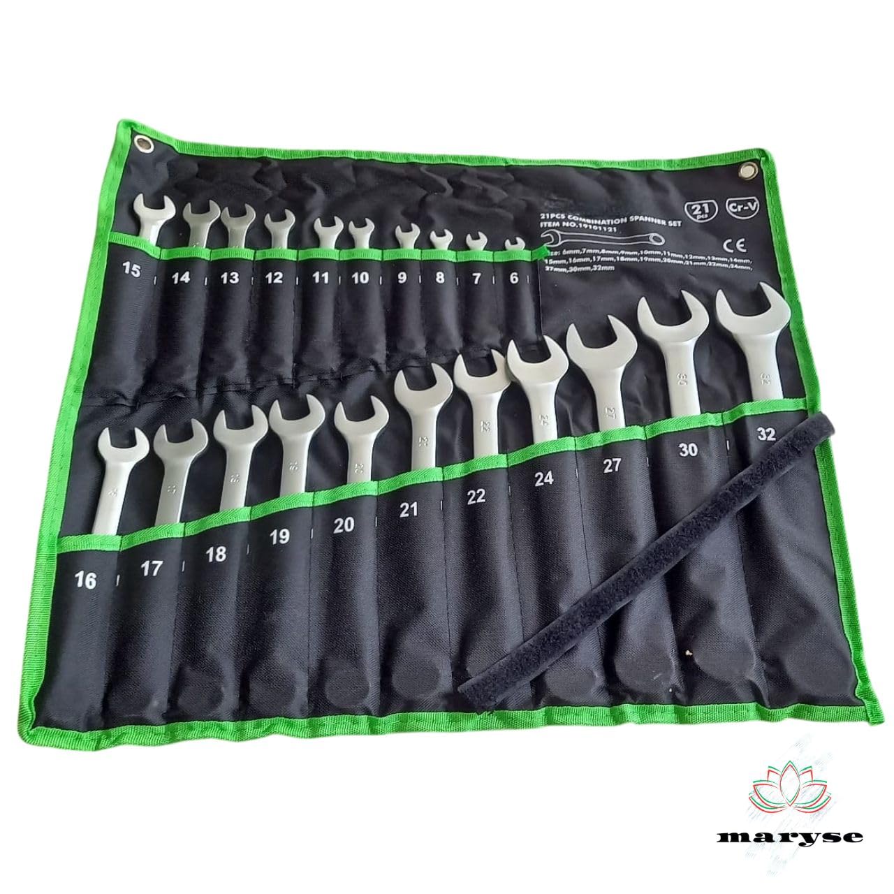 maryse Set 26 Chiavi Combinate Fisse e a Stella (Anello) - Misure 6-32mm con Comodo Astuccio in Panno - Acciaio Cromo Vanadio - Kit Professionale Completo per Meccanica, Auto, Moto, Bricolage