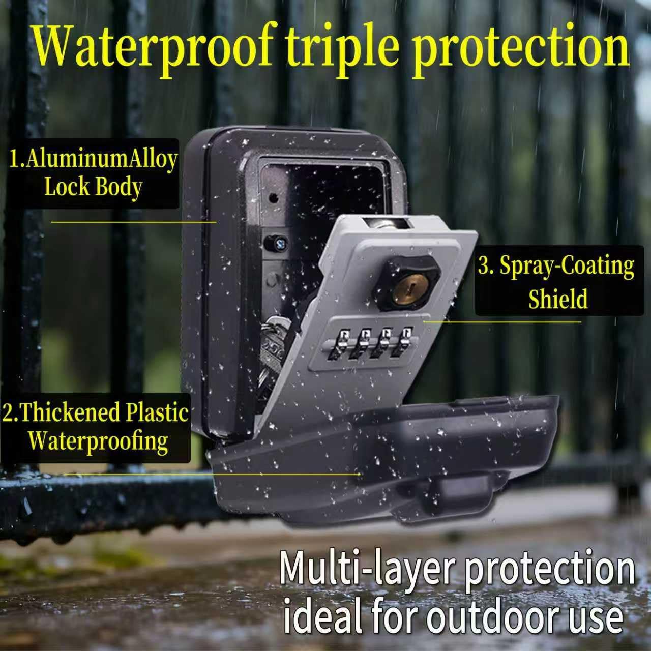 Key Lock Box with Resettable Combination & Recovery Key, Dual-Access Wall Mounted Key Safe, All-Weather Heavy Duty Security Lockbox for Outdoor Spare House Keys, Home, Garage, Office