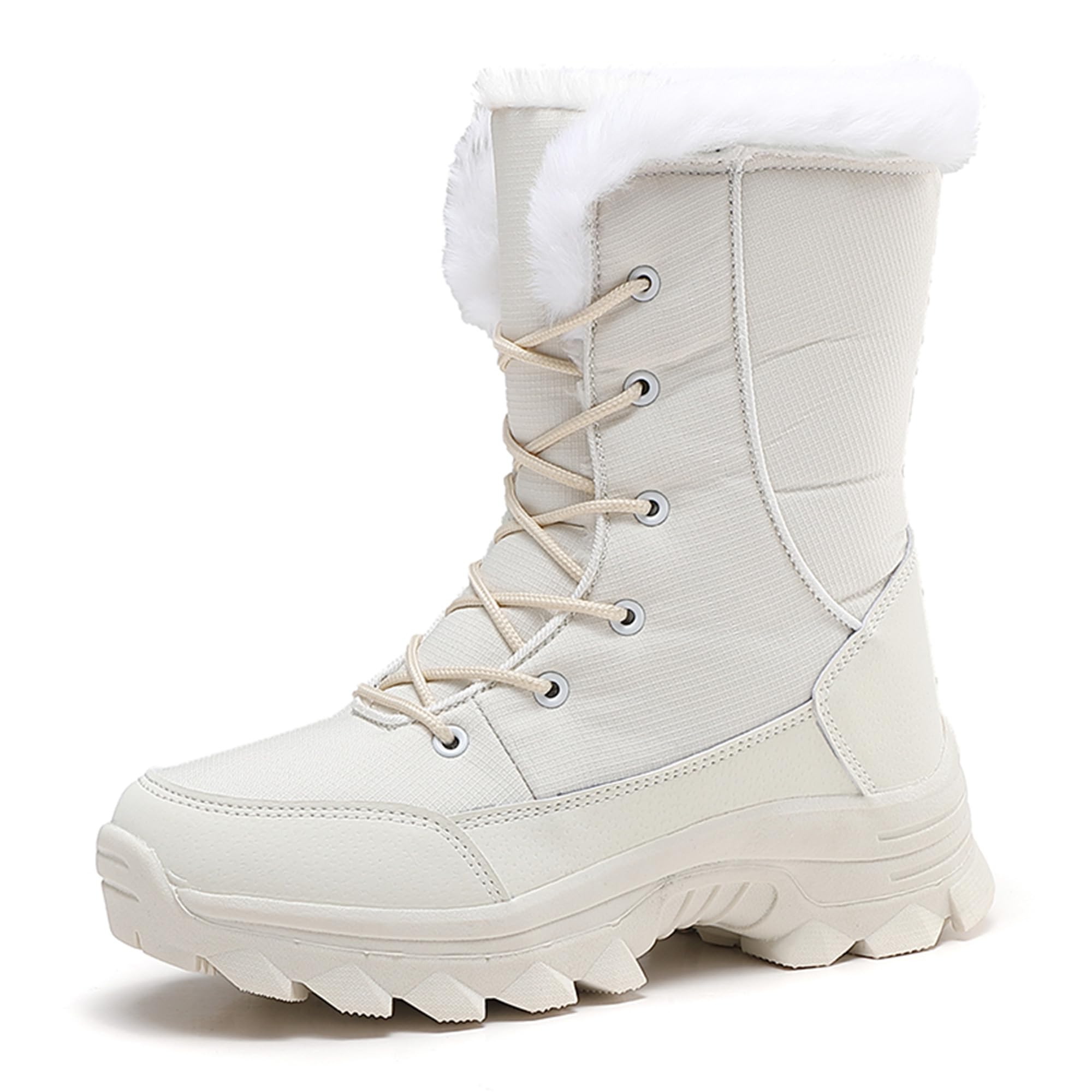 Umerigo Snow Boots Women Mid-Calf Warm Waterproof Anti-Slip Ankle Boots Winter Lace-up Booties Deep Tread Rubber Sole Faux