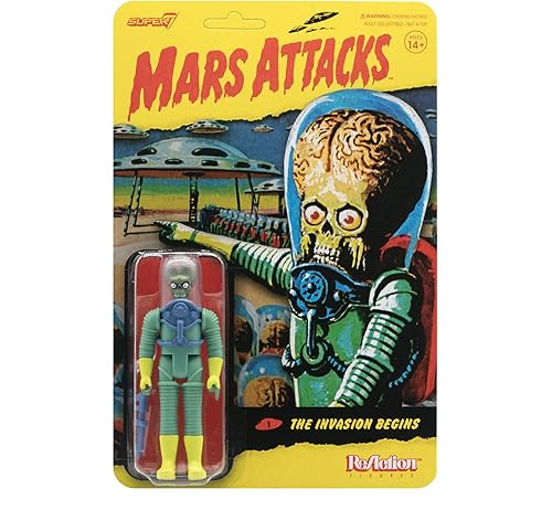 Super7 Mars Attacks Martian The Invasion Begins - Figura de acción de Mars Attacks de 3.75 pulgadas con accesorio, coleccionables vintage y juguetes