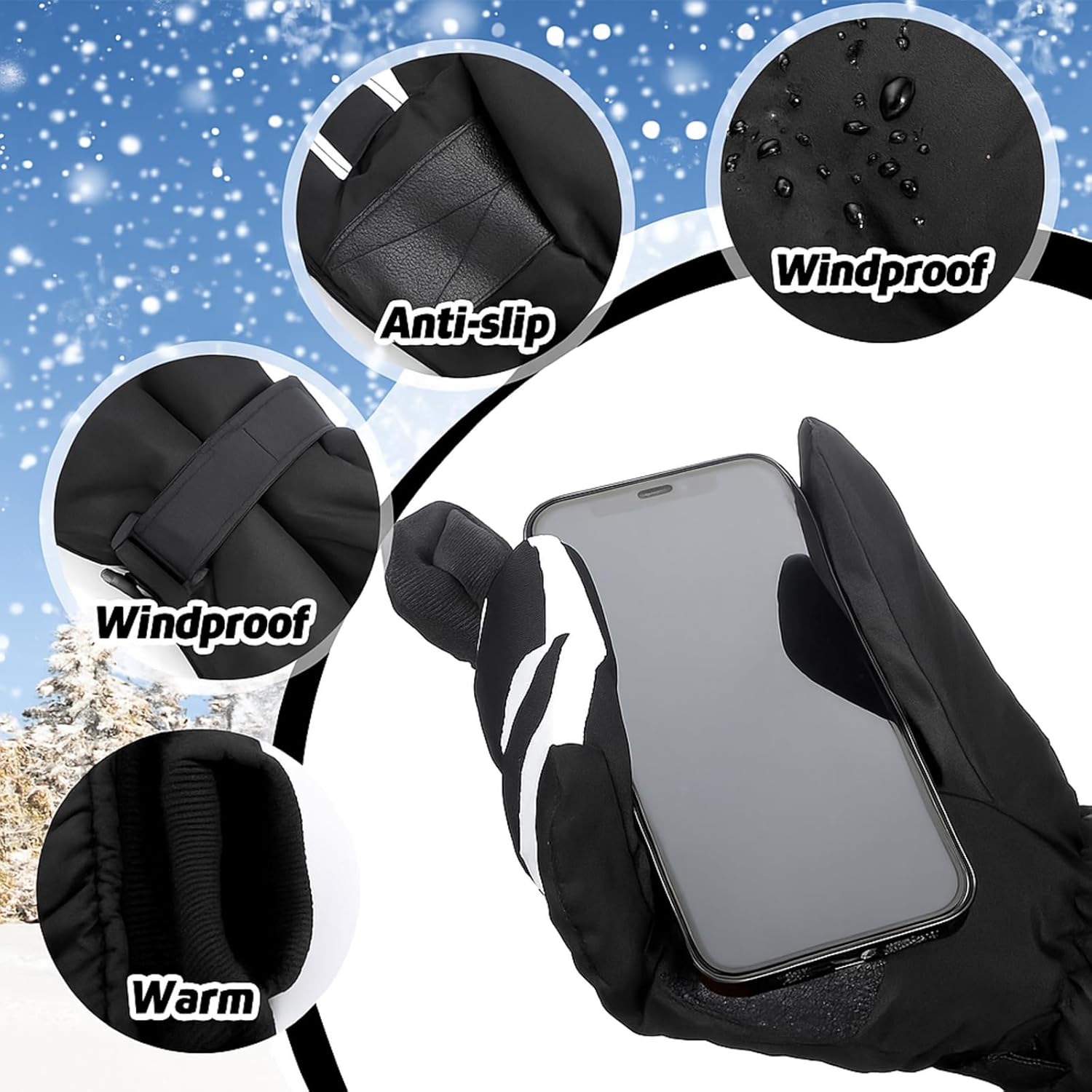 Tarpop 3 Pairs Mens Ski Gloves Winter Warm Women Gloves Adjustable Non Slip Snowboard Snow Waterproof Warm - Image 6