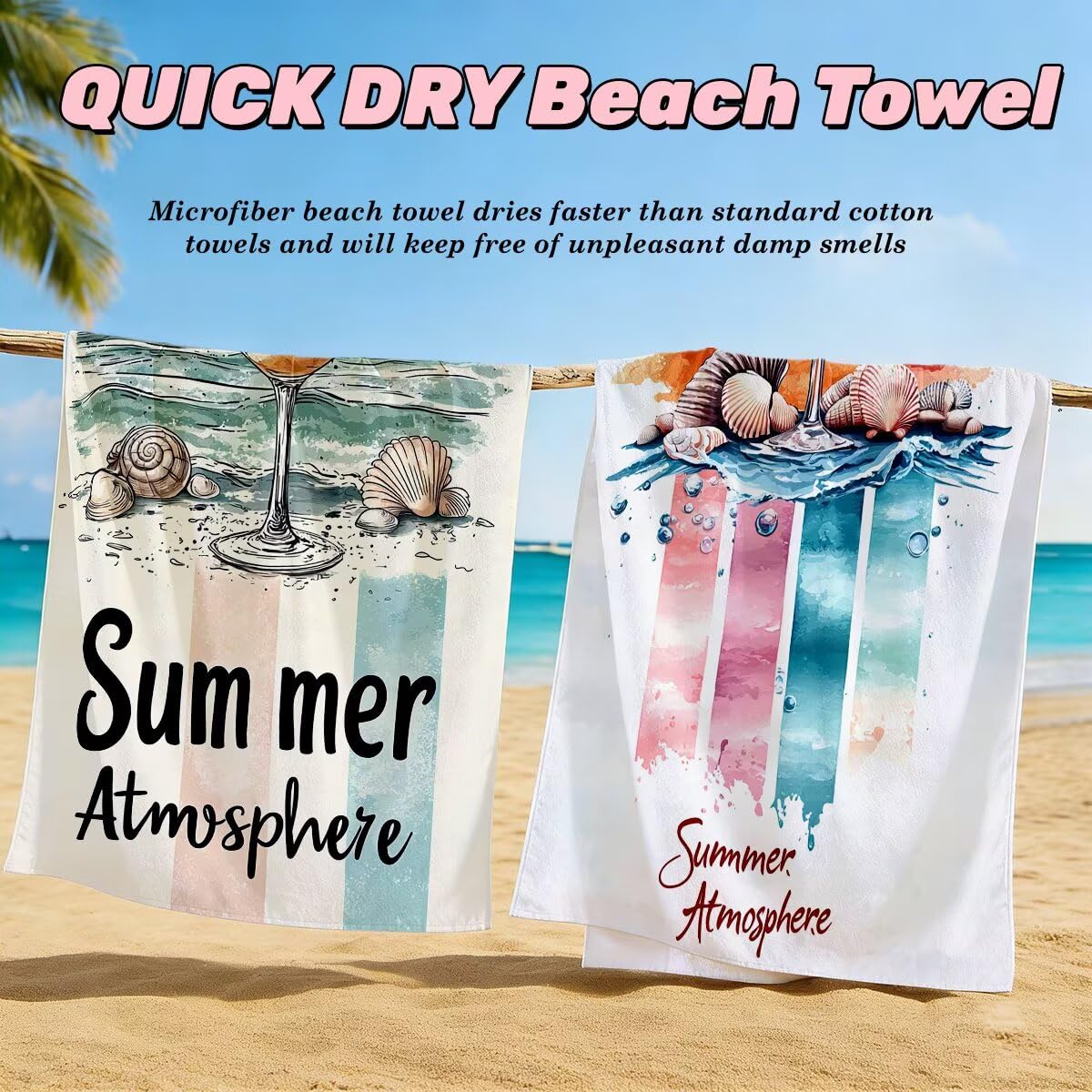 Toalla Playa 90x200 cm, Toalla Gimnasio Microfibra Secado Rapido, Juego de 2 Antiarena Toallas de Playa, Ligera Compacta Toallas Microfibra Grande para Viaje, Regalo Hombre Regalo Mujer (Cóctel) -5069