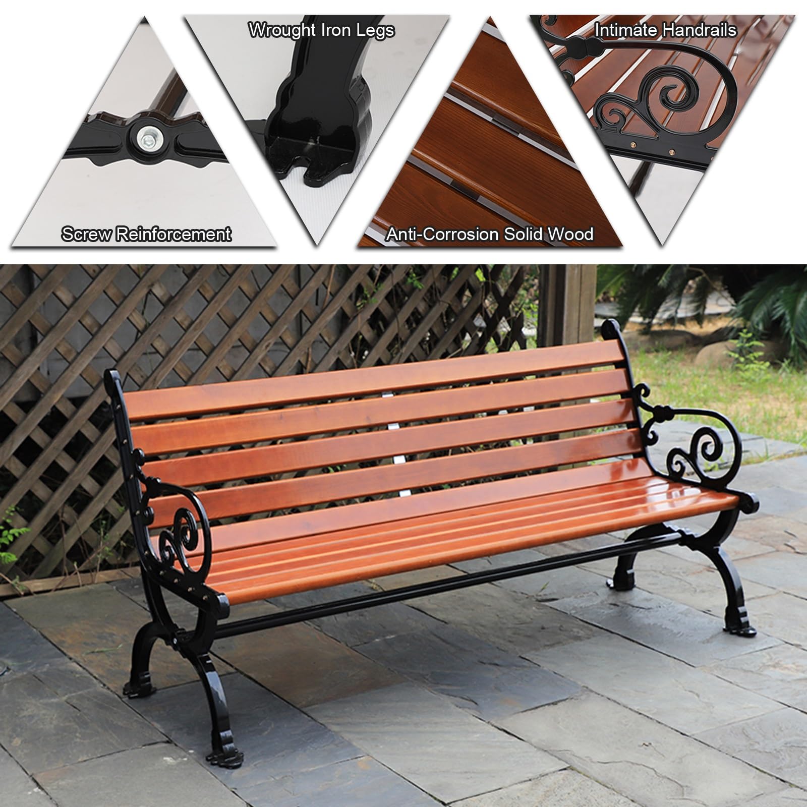 Panca da Esterno in Metallo Resistente alle Intemperie, Panche da Giardino per Esterni per Patio, Prato, Cortile, Balcone, capacità 2-3 Adulti(150cm/59in)