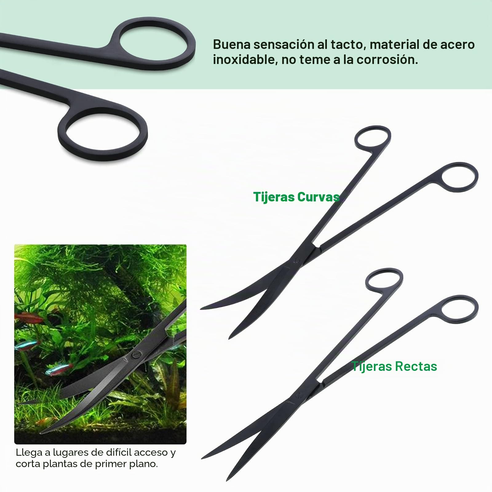 Kit de Herramientas de Acuario Coolty 7 en 1 para Plantas Acuáticas - Pinzas de Tijera de Acero Inoxidable, Herramientas de Limpieza de Acuario, Red de Pesca y Raspador de Algas