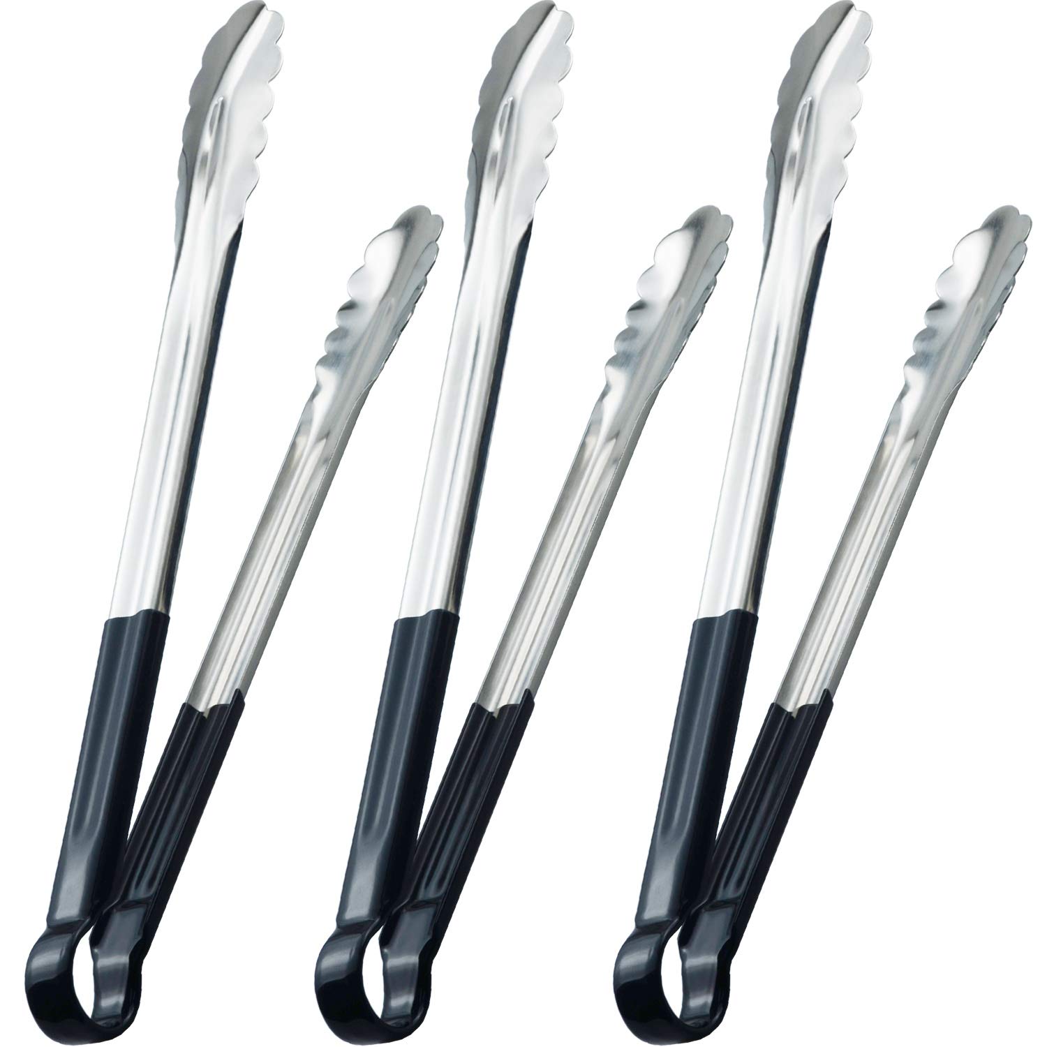 HINMAY Extra Long Stainless Steel Tongs 16-Inch Kitchen Food Tongs, Set of 3 (16 16 16 Inch, Black)