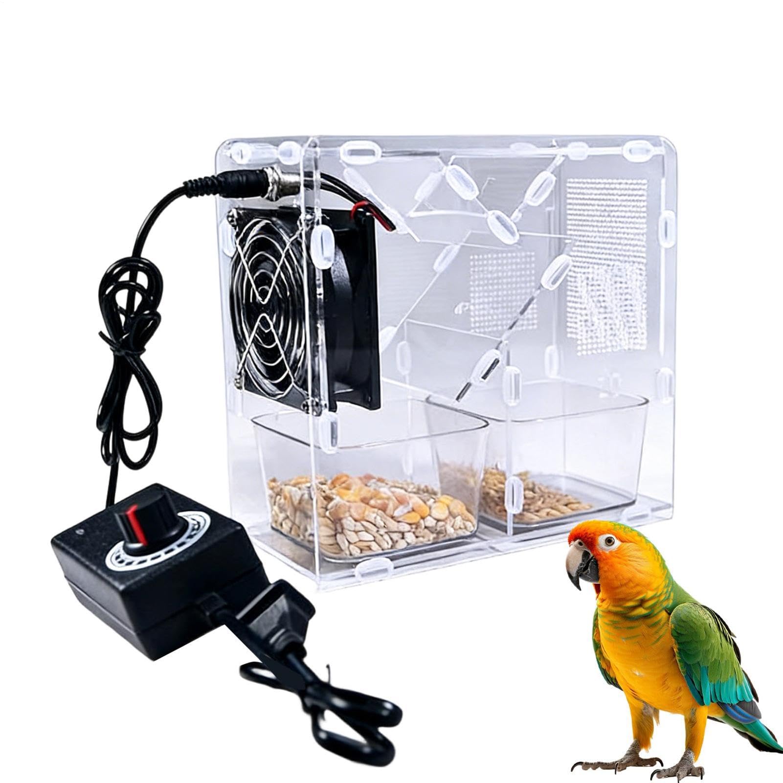 Separador de Cáscaras para Alimento de Aves | Desmontable Eléctrico con Función de Cribado - Soplador de Comida con Colector - para Ninfas, Agapornis, Conuras, Periquitos en Preparación de