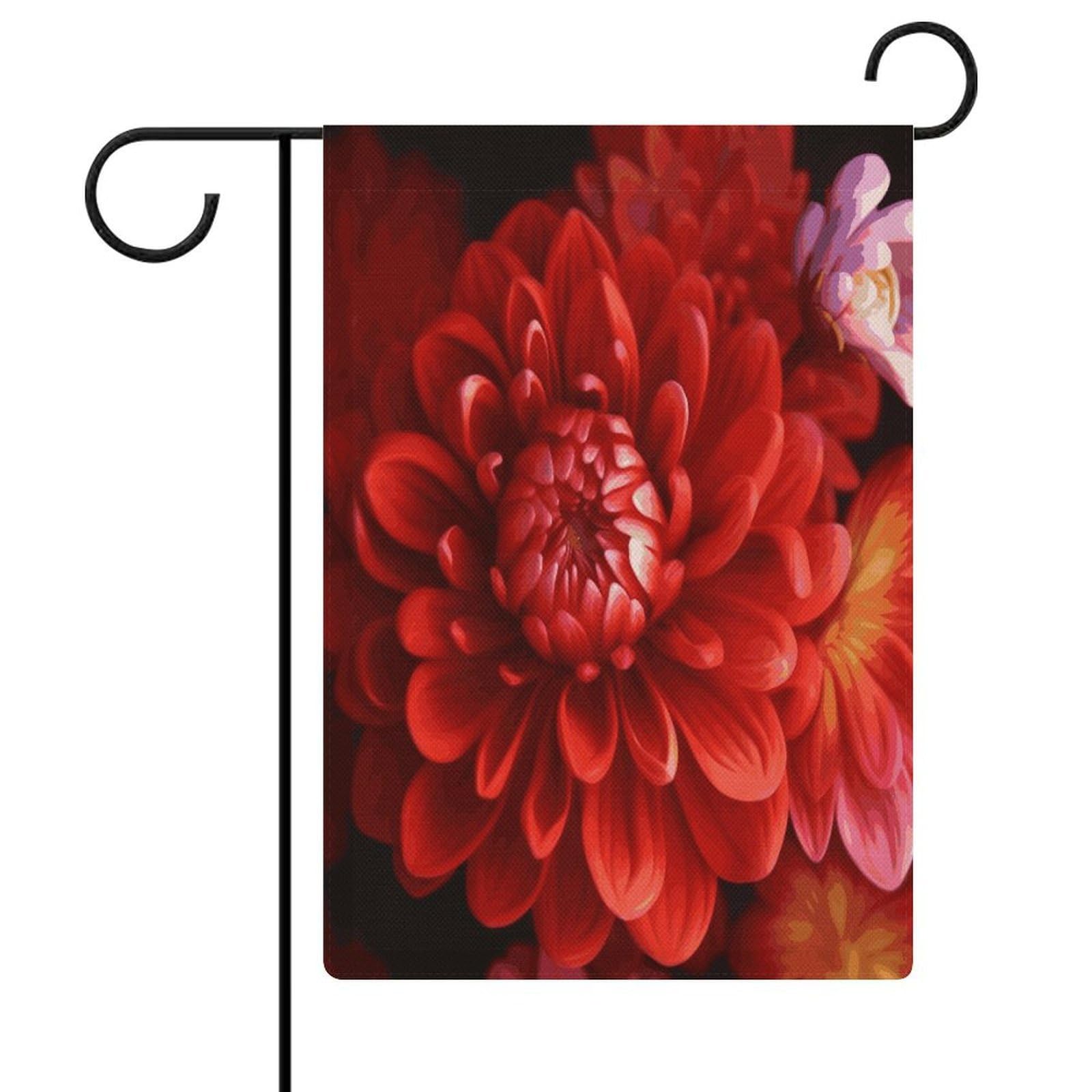 Bandera de jardín de verano de flores rojas pequeña y lona resistente a las arrugas para exterior