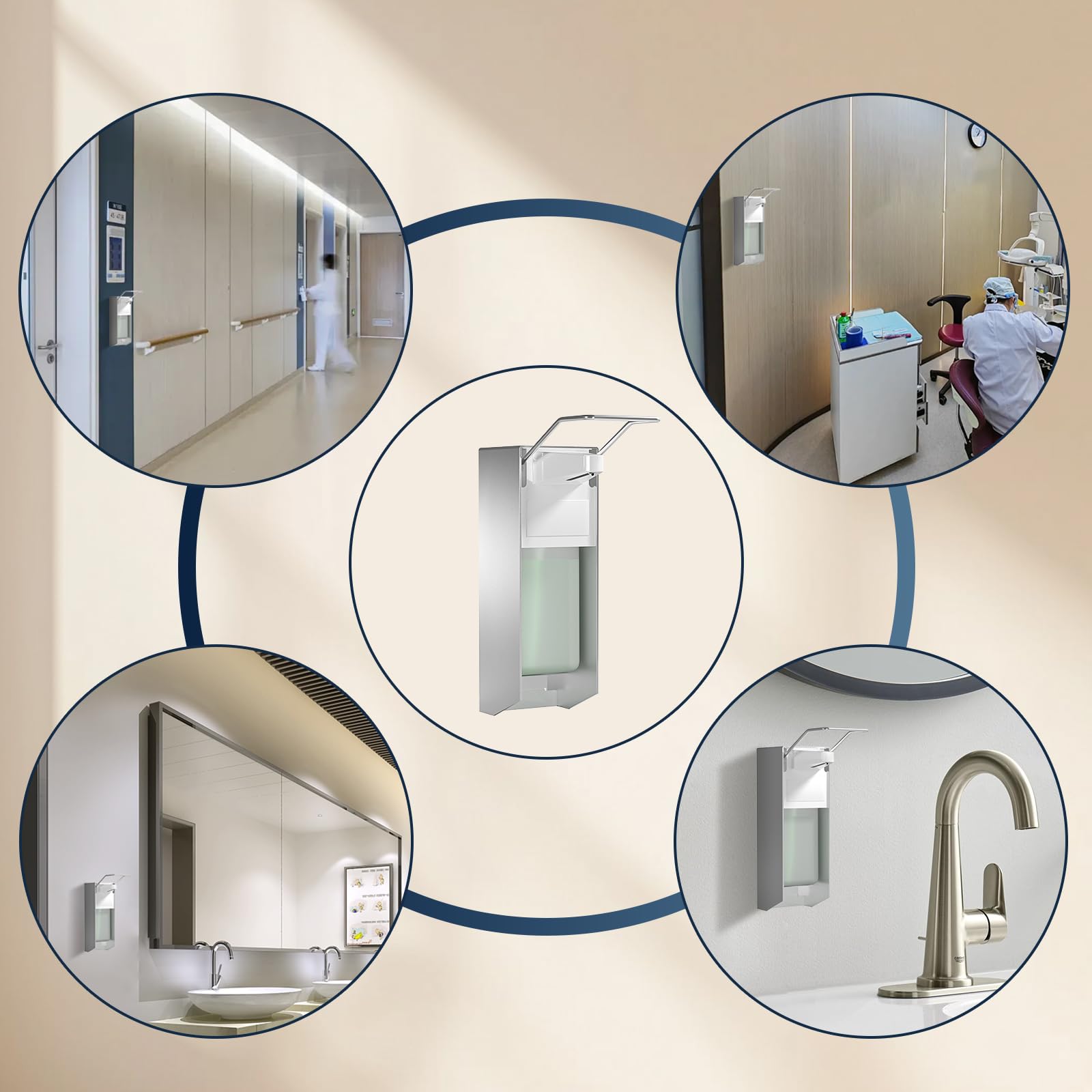 Eurospender,Seifenspender,1000Ml,2er Set,Aluminium,Weiß | Seifenspender Wandbefestigung, Soap Dispenser Mit Ellbogendruck Für Desinfektionsmittel Und Handseifen, Weißer Seifenspender