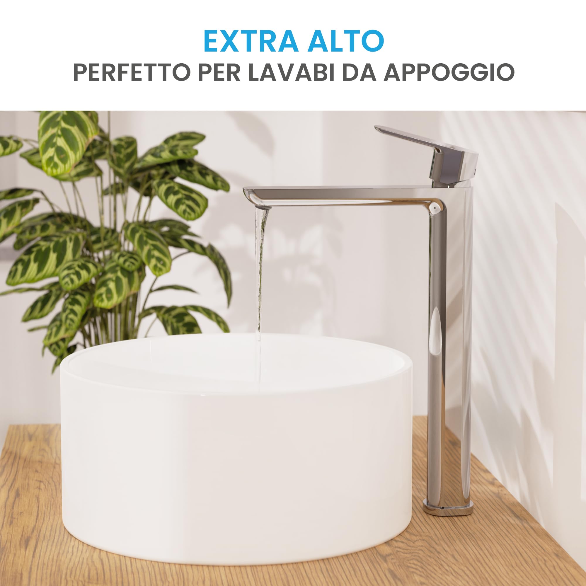 Bächlein - Miscelatore per bagno Mizarela in stile classico, monocomando per lavabo da appoggio con cartuccia in ceramica duratura e set di montaggio, rubinetto per bagno cromato - erogatore piatto