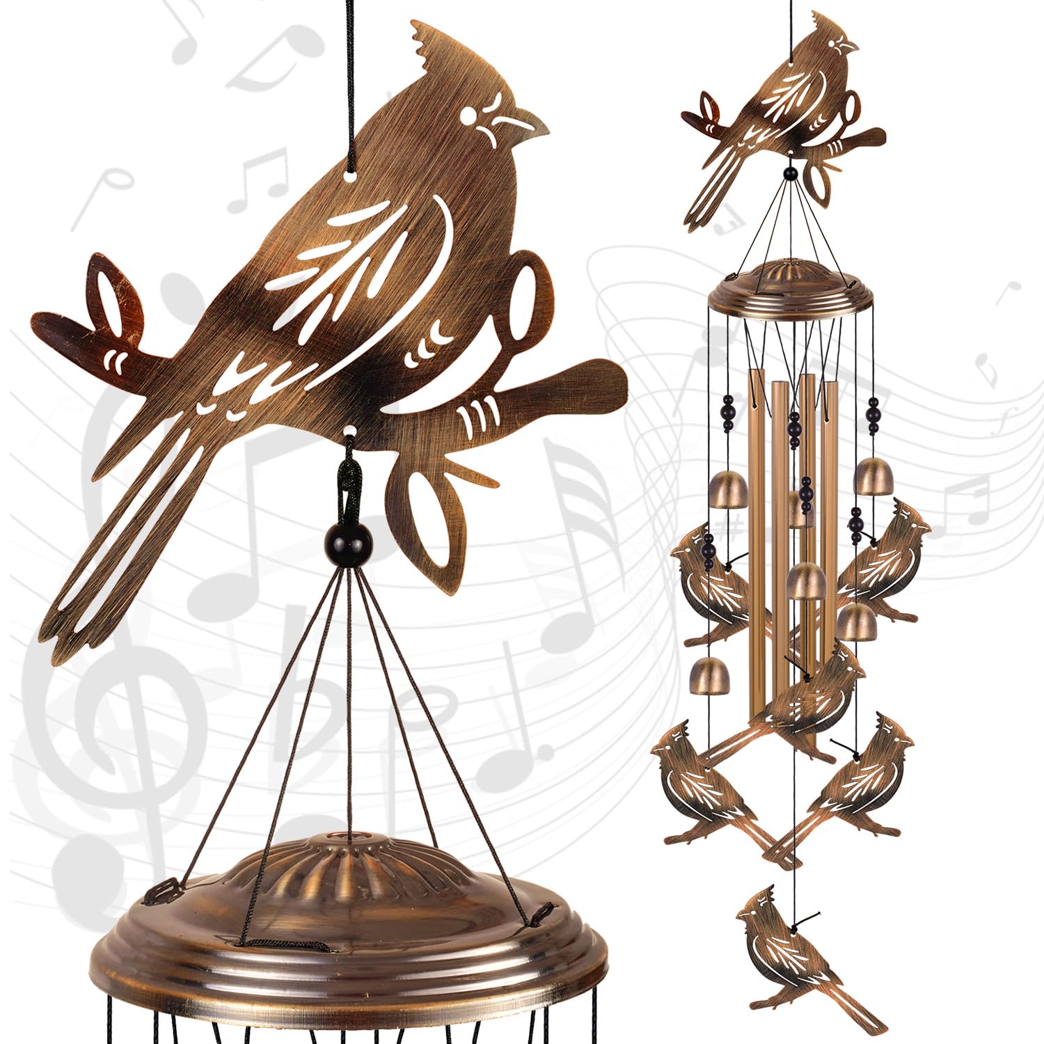 Bronze Cardinal Wind Chimes for Home, Garden, Balconies, Rooms, Patio, Indoor, Outside Decor, Memorial Wind Bell, Retro Wind Catcher, Outdoor Blessing