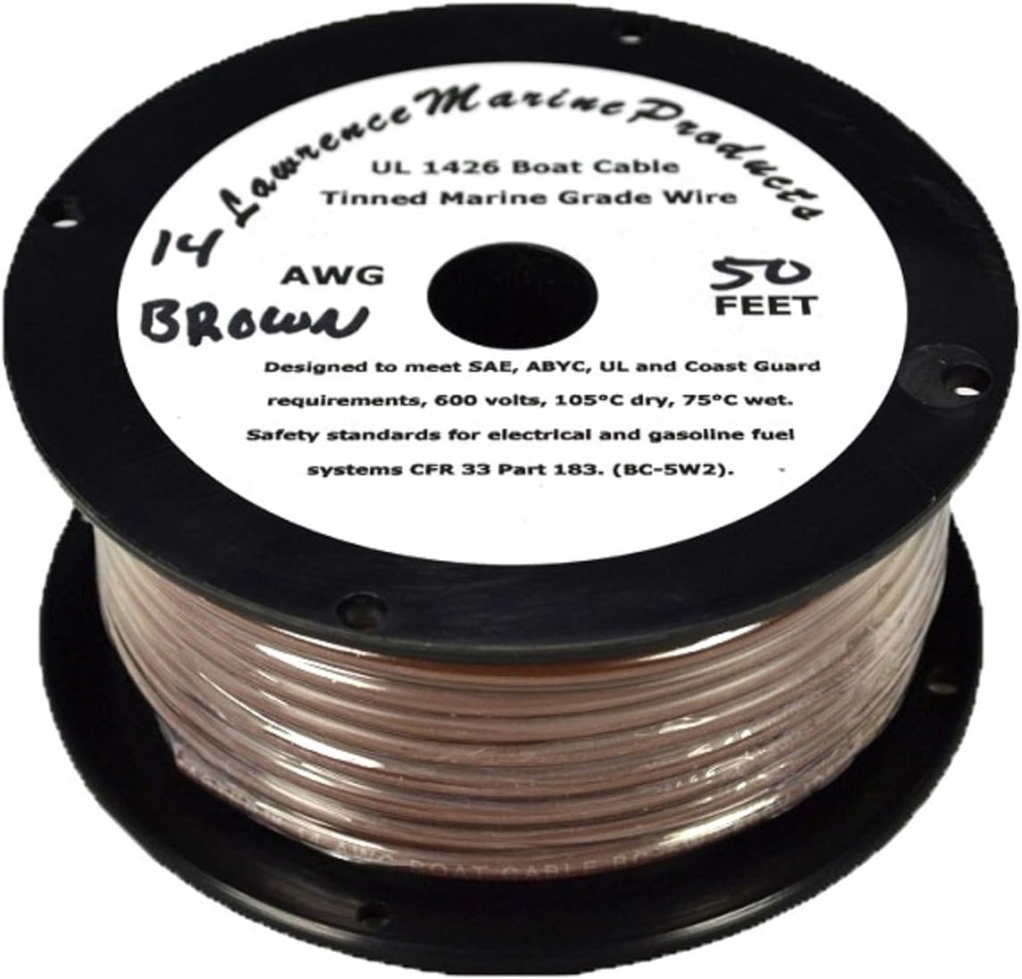 14 AWG Tinned Marine Primary Wire, Brown, 50 Feet
