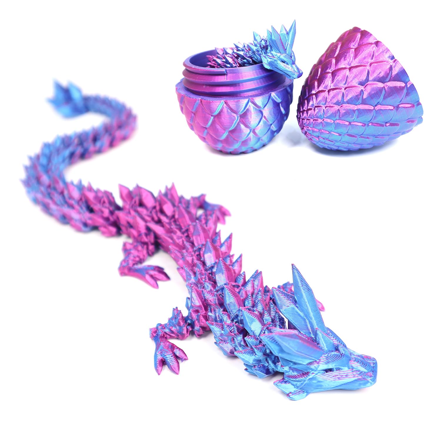 DUOCIYUAN 3D Printed Dragon in Egg, Full Articulated Crystal Dragon with Egg 3D Printed Fidget Toy Gifts for Kids and Adults for Christmas, Easter, Birthdays, Fun Desk Dcor (Purple)
