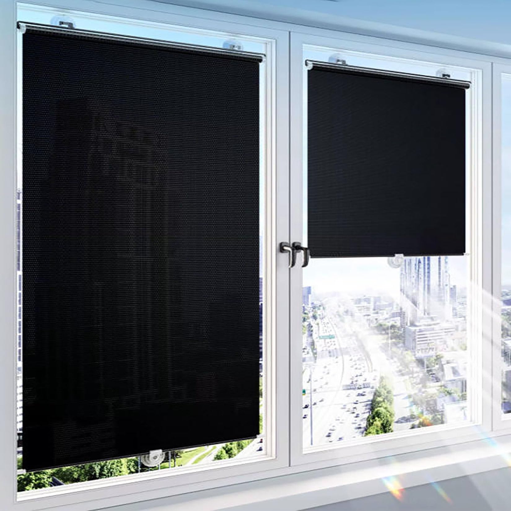 80X200cm Saugnapfes Rollo Fensterrollo,Thermorollo,Verdunkelungsrollo mit Saugnäpfen,UV-Schutz Fenster Rollos,90% Verdunkelung Rollo ohne Bohren für Autofenster,Schlafzimmer,Büro