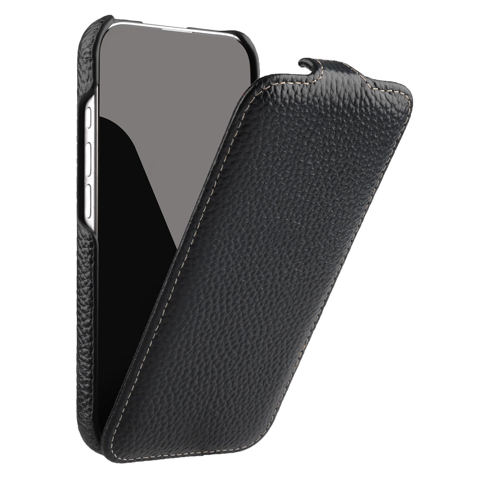Funda con tapa para iPhone 17 (6,3 pulgadas), color negro | Funda para teléfono móvil con revestimiento de piel, funda compatible con MagSafe, funda fina, plegable verticalmente