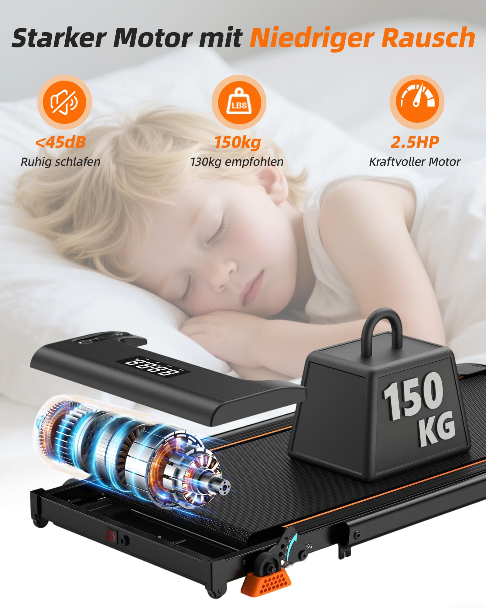 Lichico 3-in-1 Walking Pad mit 9% Steigung-Laufband für Zuhause Klein/Laufband Klappbar, platzsparendes Heimtraining mit max. 150 kg Belastbarkeit, wählbar in 3 Ausführungen
