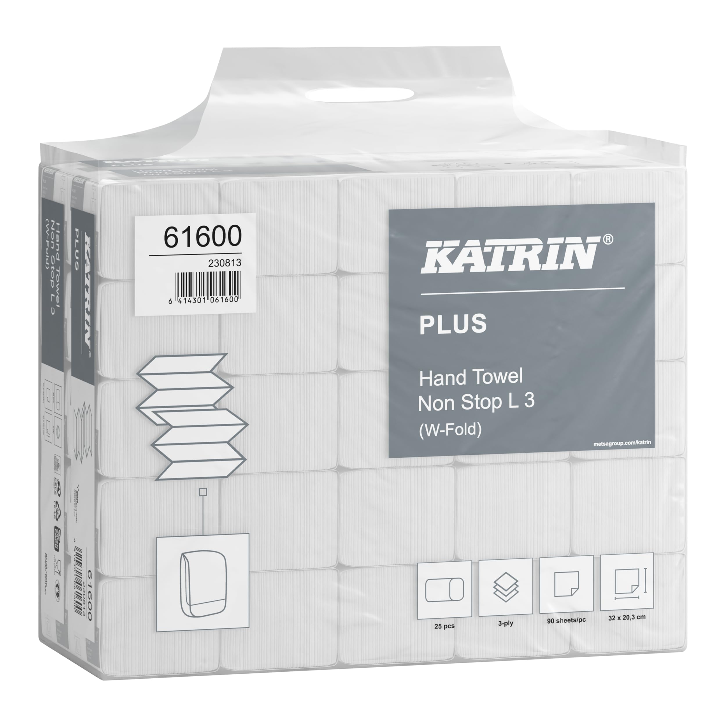 Katrin Plus - Papel de toalla plegable L3W 20,3 x 32,0 cm, 3 capas, 2250 hojas, color blanco