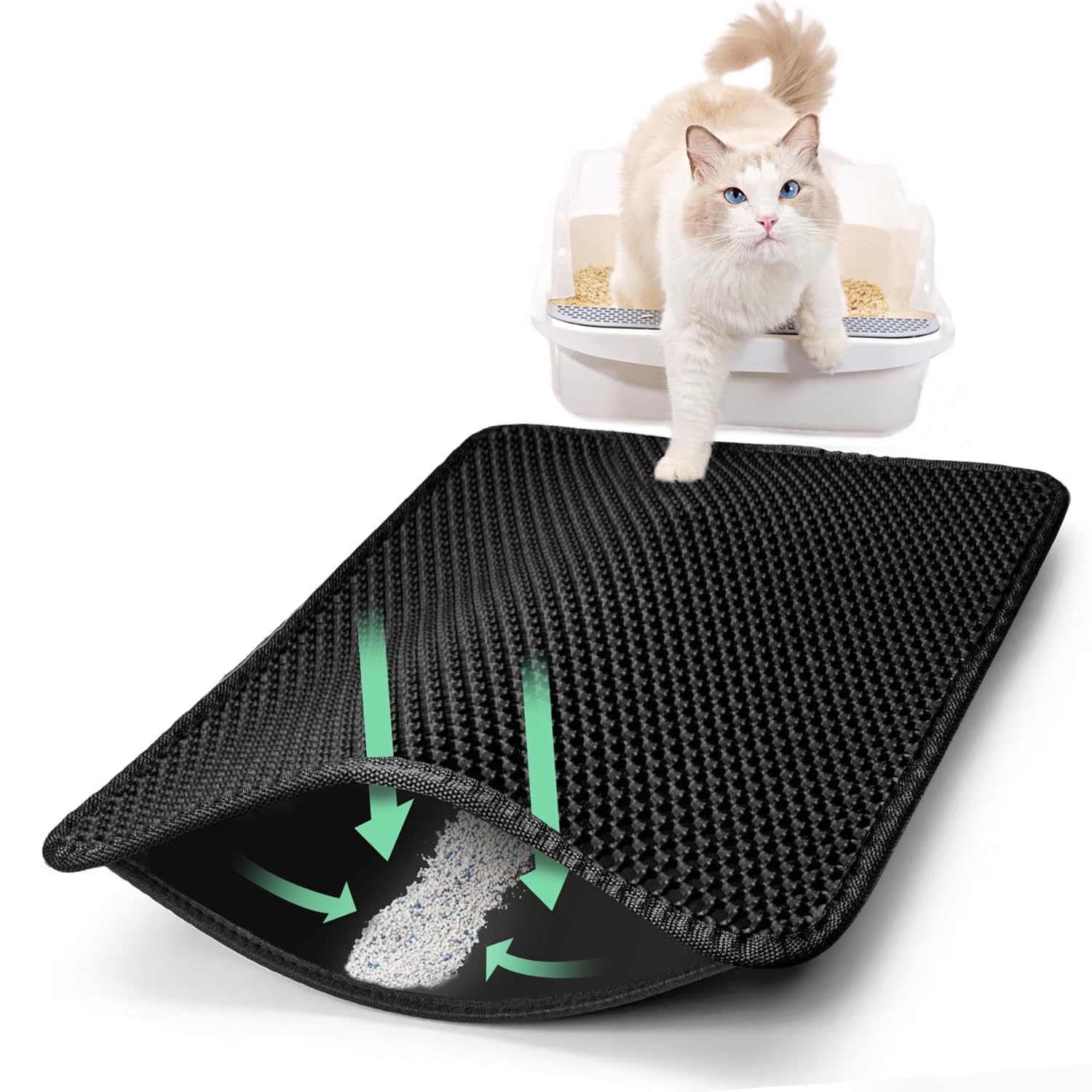 Katzenklo Matte, Leicht zu Reinigen Katzentoilettenmatte Wasserdicht Urinfest Rutschfest Kitty Katzentoilette Matten für Boden (Schwarz)
