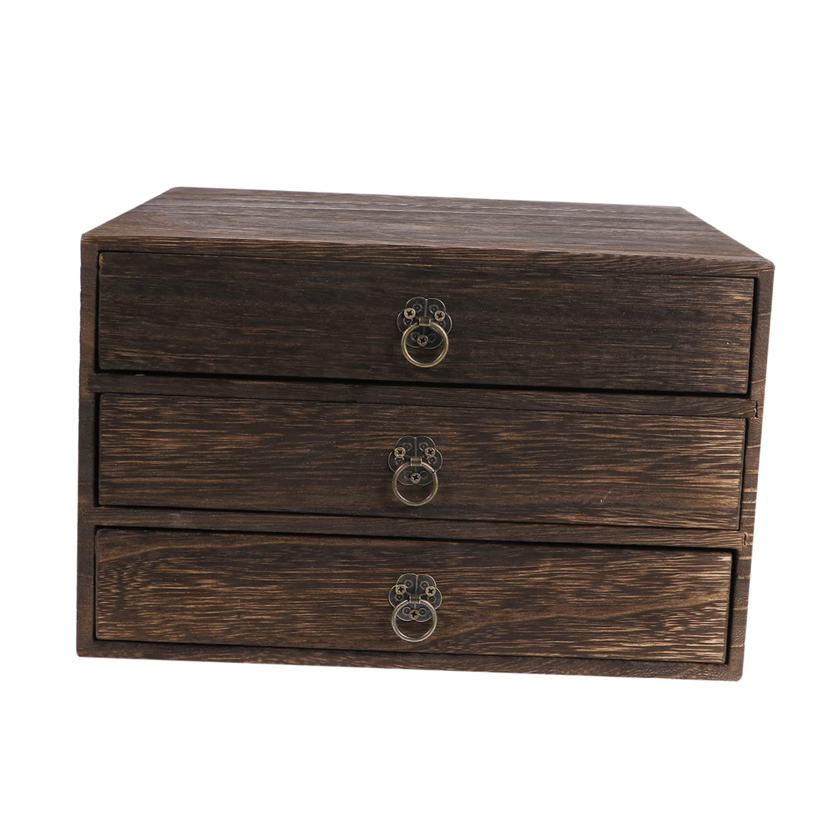 Gogogmee 3 Layer Wooden Desktop Drawers Vintage Desktop Storage Box Desk Drawer Box Wood Organizer Shallow Drawer Cab