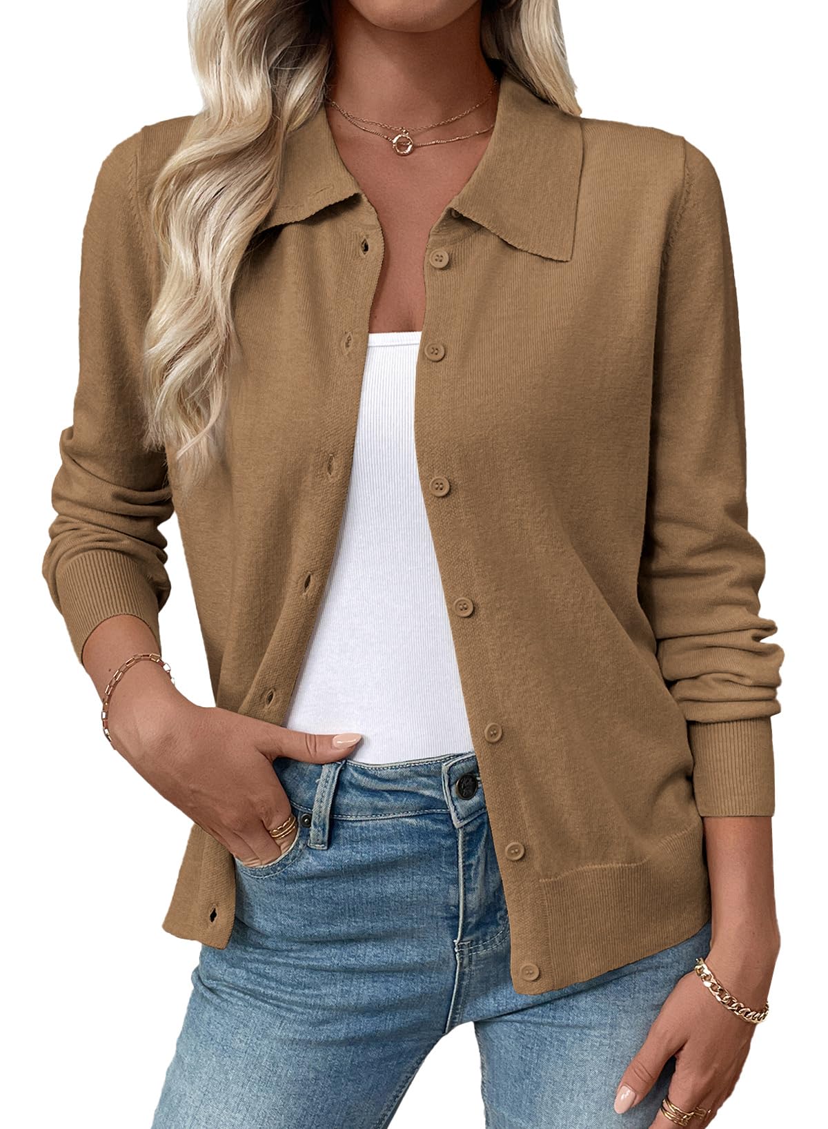 EVALESS Cardigan Sweaters for Women Wool Blend Lightweight Trendy Long Sleeve Lapel Collar Button Down Sweater Cardigans