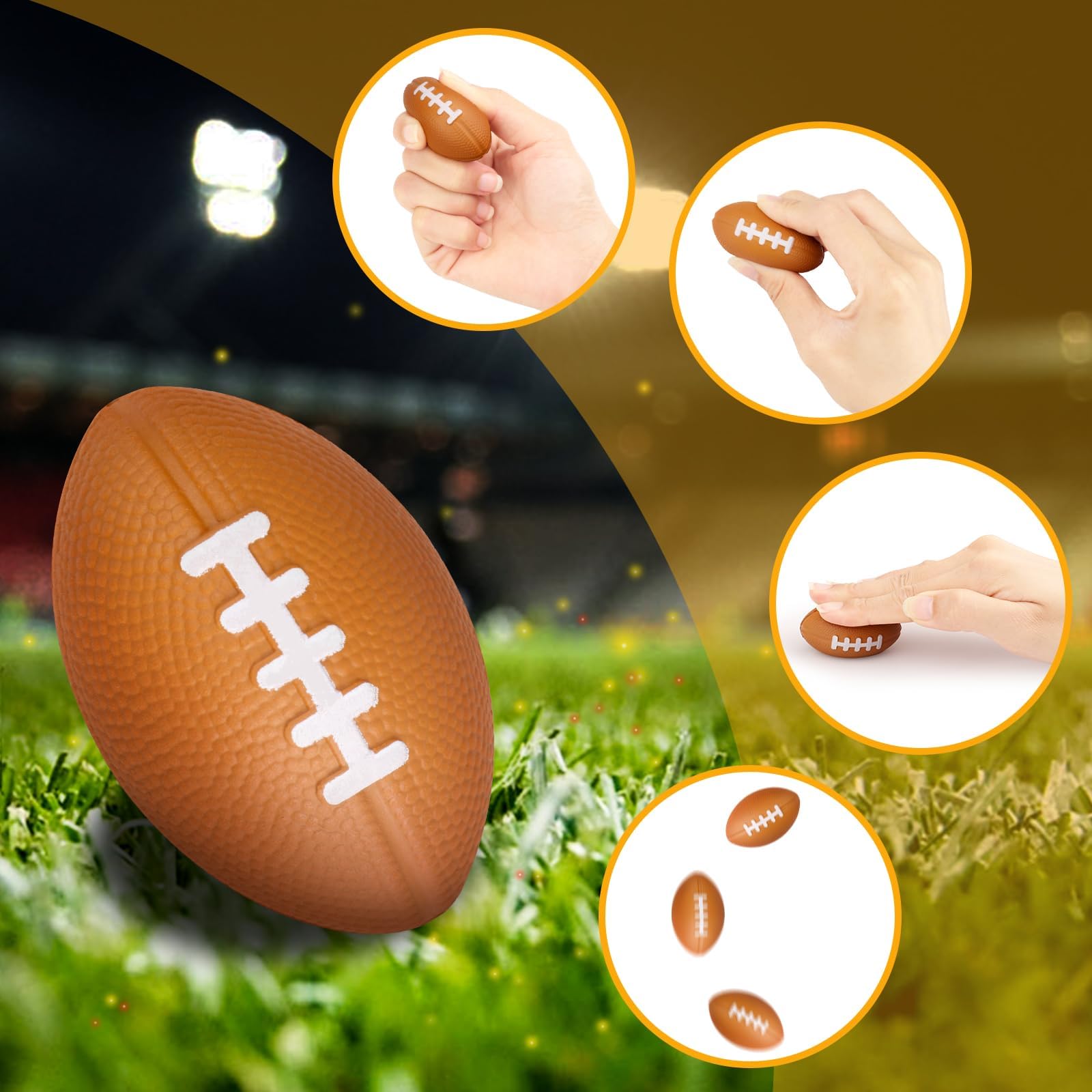 10Pcs Stress Ball, Squeeze Ball, Mini Foam Footballs Bulk for Stress Relief, Football Party Favors and Decorations, Football Themed Party Supplies, 4x3cm Squeeze Toys for Kids and Adults 3