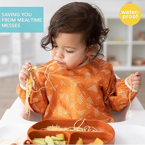 Miniatura 195 de Bumkins - Babero con mangas - Para niños y niñas, bebés y niños pequeños de 6 a 24 meses - Ligero, duradero, impermeable - Babero de manga larga -