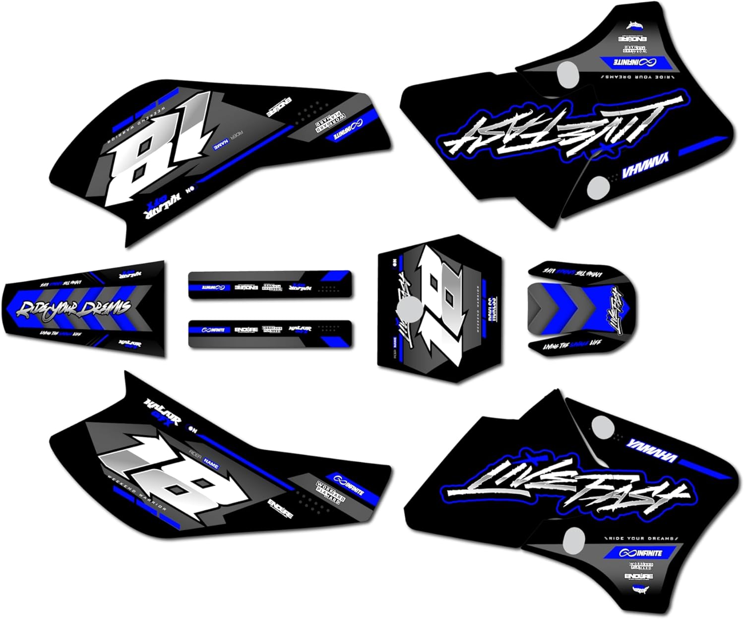 Graphics Kit for Yamaha Yamaha TTR90 (2000-2008) Rebel Series Blue-Shift 9 Mil - Easy Go - Dirt Pit Bike Motorcycle Sticker, Dirtbike Racing Decal Motocross Accessories no-Plastics