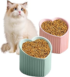 kathson 2 Pack Ceramic Elevated Cat Bowls Tilted Raised Cat Food Bowls Anti Vomit Cat Bowls for Indoor Cats Elevated Porcelain Pet Feeder Dish Stress Free Cat Water Bowl for Cats Kitty Puppy