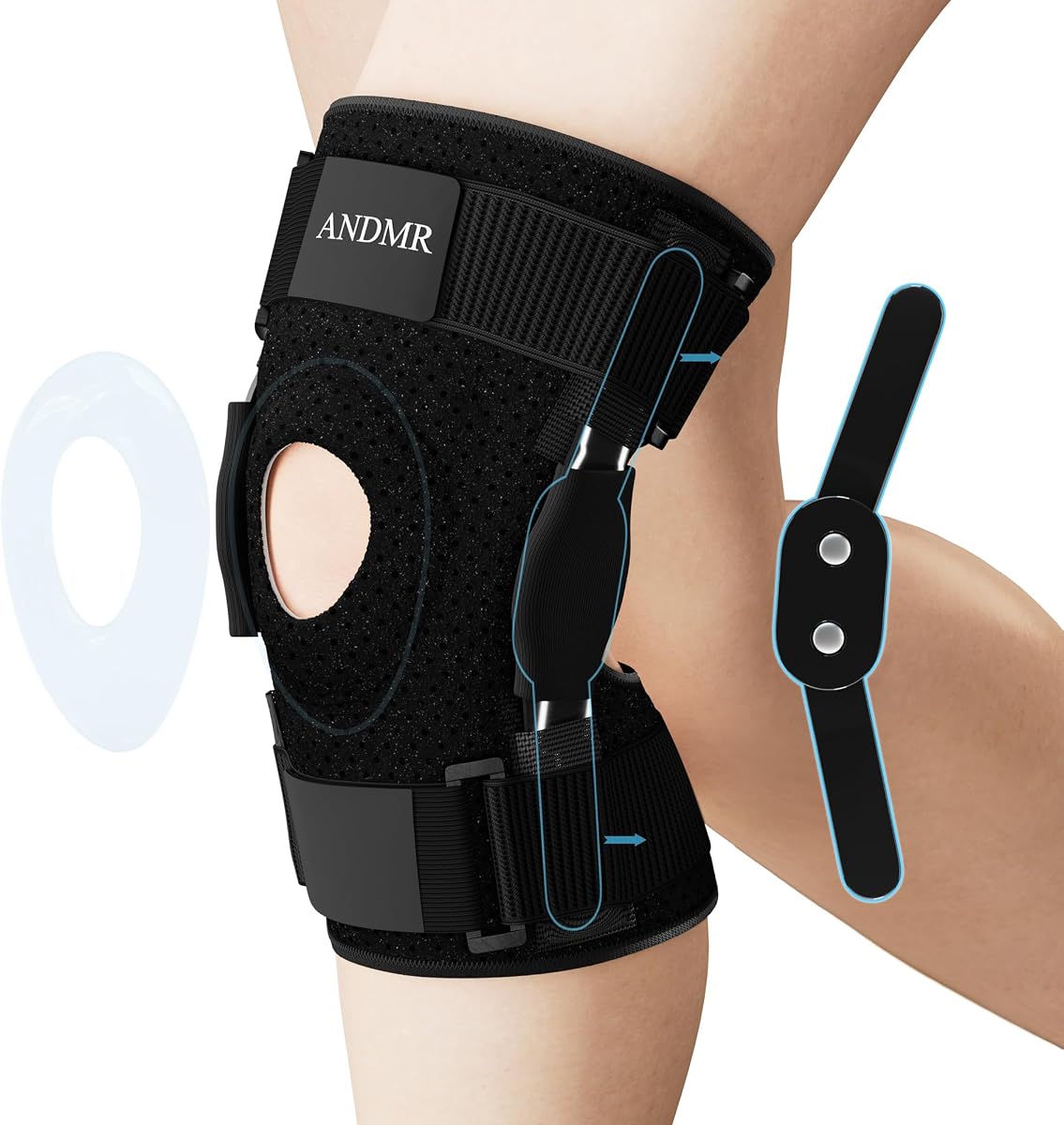 Knee Brace with Removable Dual Side Hinged Stabilizers & Patella Gel Pads, Meniscus Tear Knee Pain ACL MCL Injury Recovery Adjustable Knee Support for Men and Women (Medium (11.8"-17.3"))